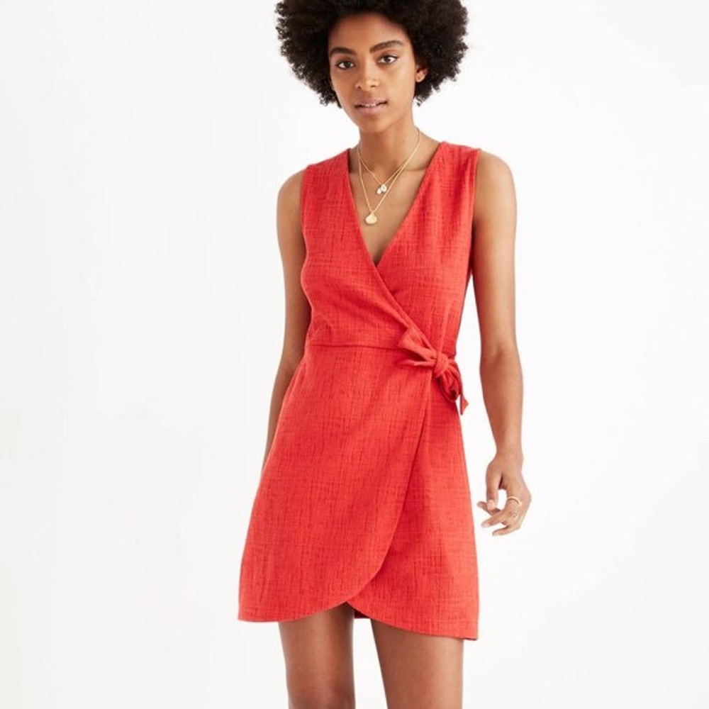 Madewell Red Sleeveless Wrap Mini Dress